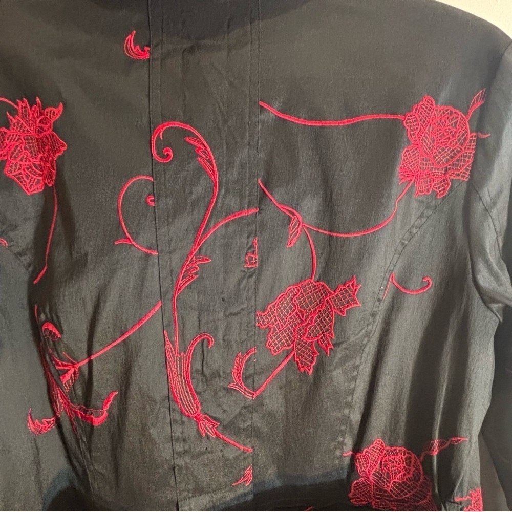 SAMUEL DONG Sz S Jacket Embroidered Roses Funnel Neck Zipper Closure Pockets NEW - Picture 11 of 13